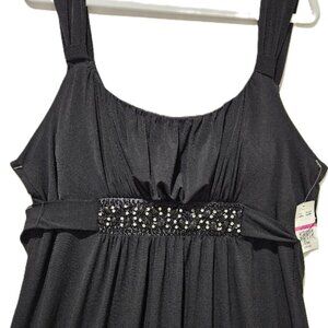 VINTAGE BLACK RHINESTONE MIDI PROM DRESS W TIE     20w
